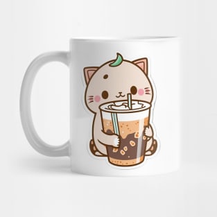 Cute Cat Drinking Bubble Tea Cartoon Boba Drawing Mug